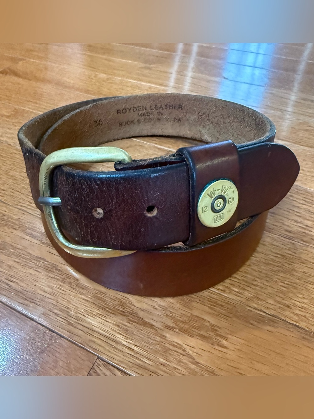 Vintage Royden Leather Men’s 36 Belt Winchester 12 Gauge Shotgun Shell Brass USA